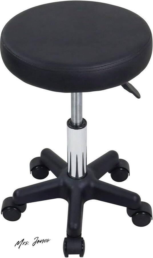 Mrs. Jones Ronde Rolling Kruk Hoogte Verstelbare Kruk Met Wielen Voor Spa Salon Massage Zwart