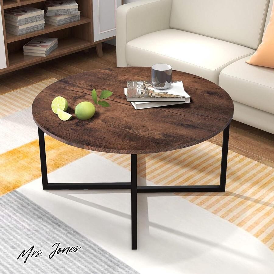 Mrs. Jones Ronde salontafel theetafel eindtafel voor woonkamer met metalen poten zwart-bruin eiken-woonkamer-meubels
