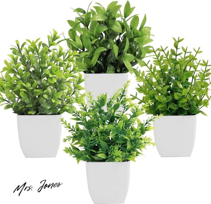 Mrs. Jones Kunstplanten Mini Kunstgroen Potplanten Plastic Nepplanten Voor Thuis Badkamer Kantoor Tafel Decoratie 4 Stuks Roqueen Kunstplanten