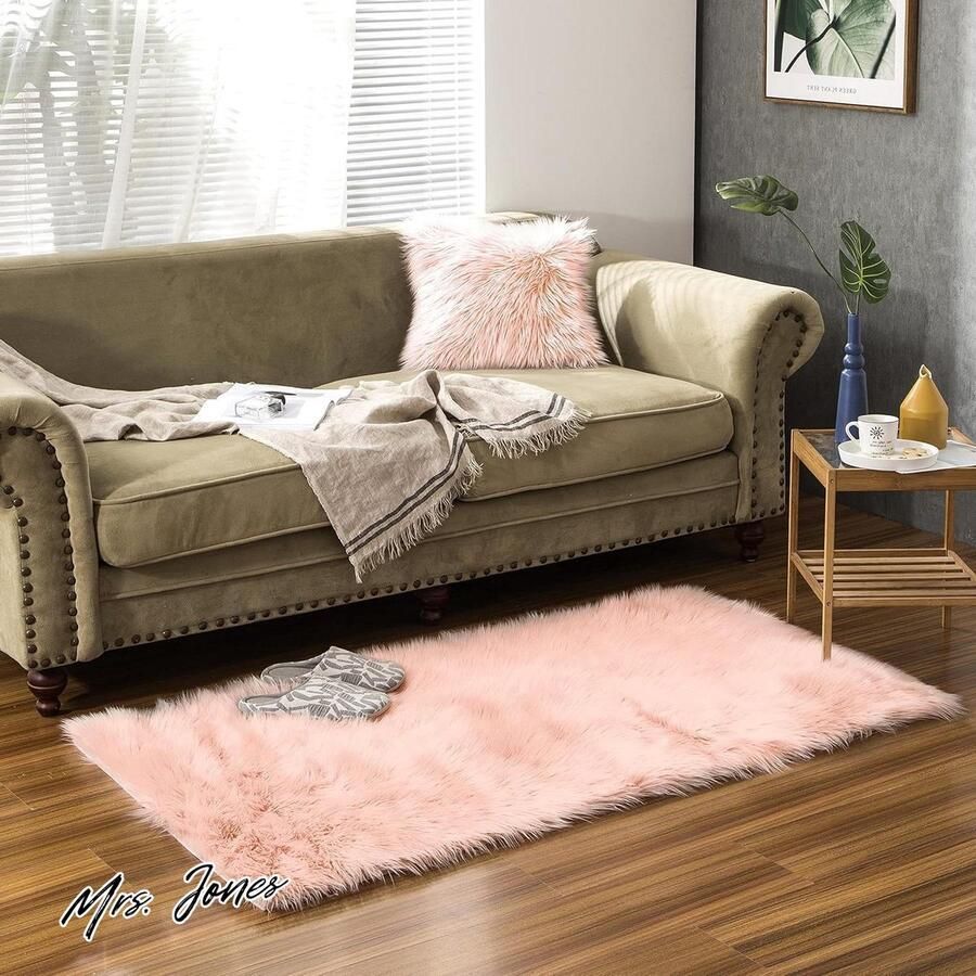 Mrs. Jones Roze Wasbaar Imitatiebont Tapijt Schapenvacht 80 x 150 cm Rechthoek