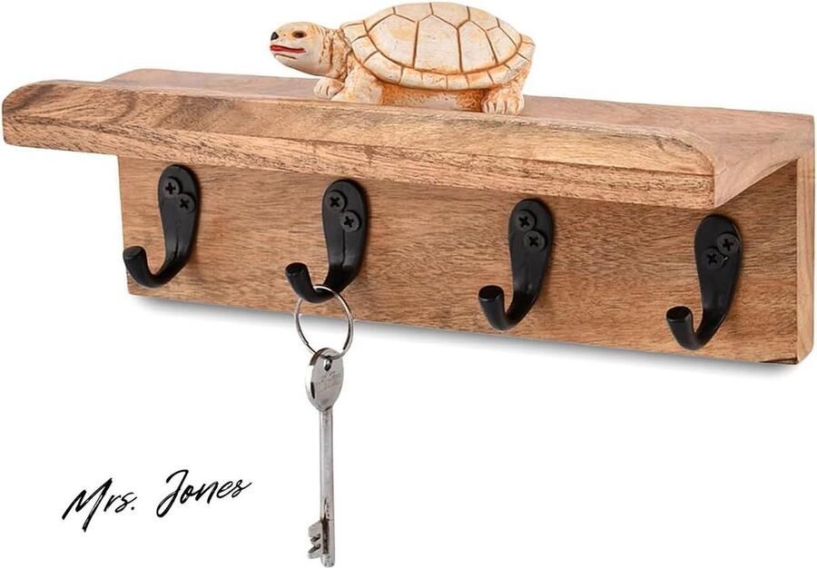 Mrs. Jones Rustieke Acacia Houten Sleutelhouder Muur Wandplank Entryway Keuken Boerderij Stijl 4 Haken 254 cm x 889 cm x 889 cm