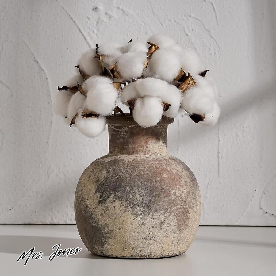 Mrs. Jones Rustieke Boerderijvaas 6 Inch Aardewerk Decoratieve Bloemenvaas voor Woondecoratie Boho Vaas Terracotta Vaas voor Tafel Woonkamer Badkamer Decoratie Plank Decor