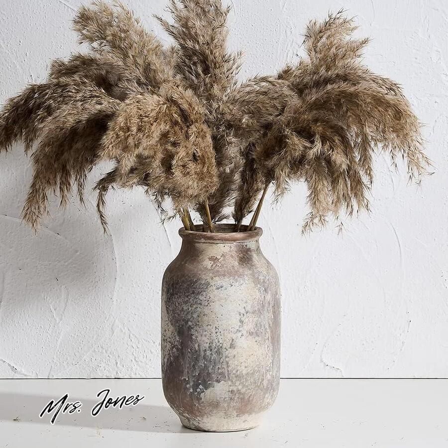 Mrs. Jones Rustieke keramische boerderij bloem grote vaas witgekalkte terracotta vaas aardewerk decoratieve bloemenvaas voor huisdecoratie tafel woonkamerdecoratie plankdecoratie schoorsteenmantel met retro uitstraling