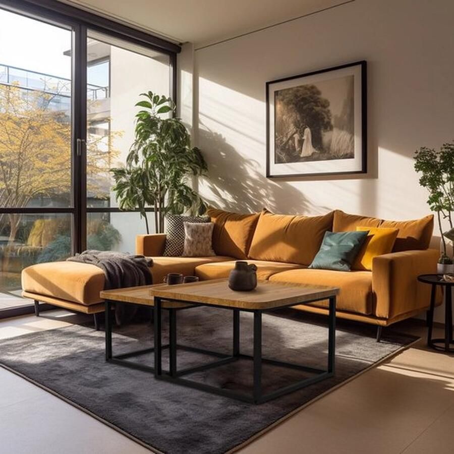 Mrs. Jones Salontafel Bijzettafel Set van 2 Hout Metalen Poten Koffietafel Zwart Bruin Vierkant Sidetable 55x54x45CM