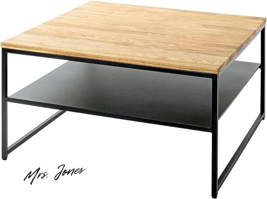 Mrs. Jones Salontafel eiken zwart Massief hout metaal Maat: B 70 cm x H 40 cm x D 70 cm Stijl: Modern Grote salontafel