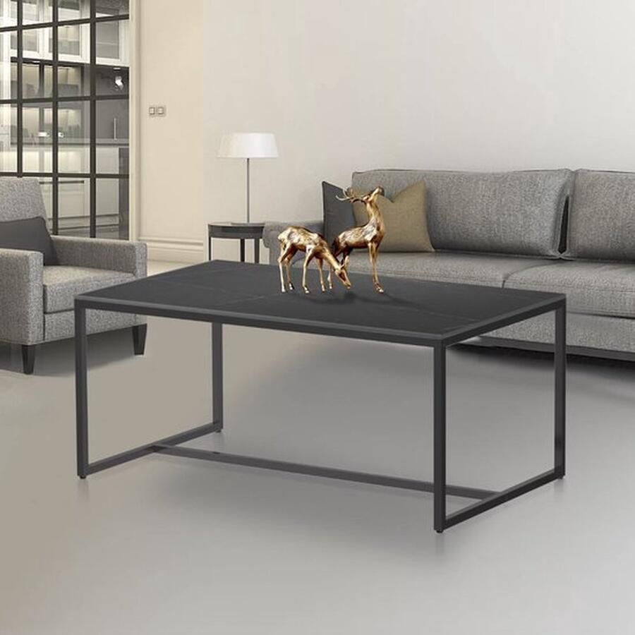 Mrs. Jones Salontafel Gesinterd steen salontafel Marmerlook Tafel Rechthoek Zwart 100x60x43cm