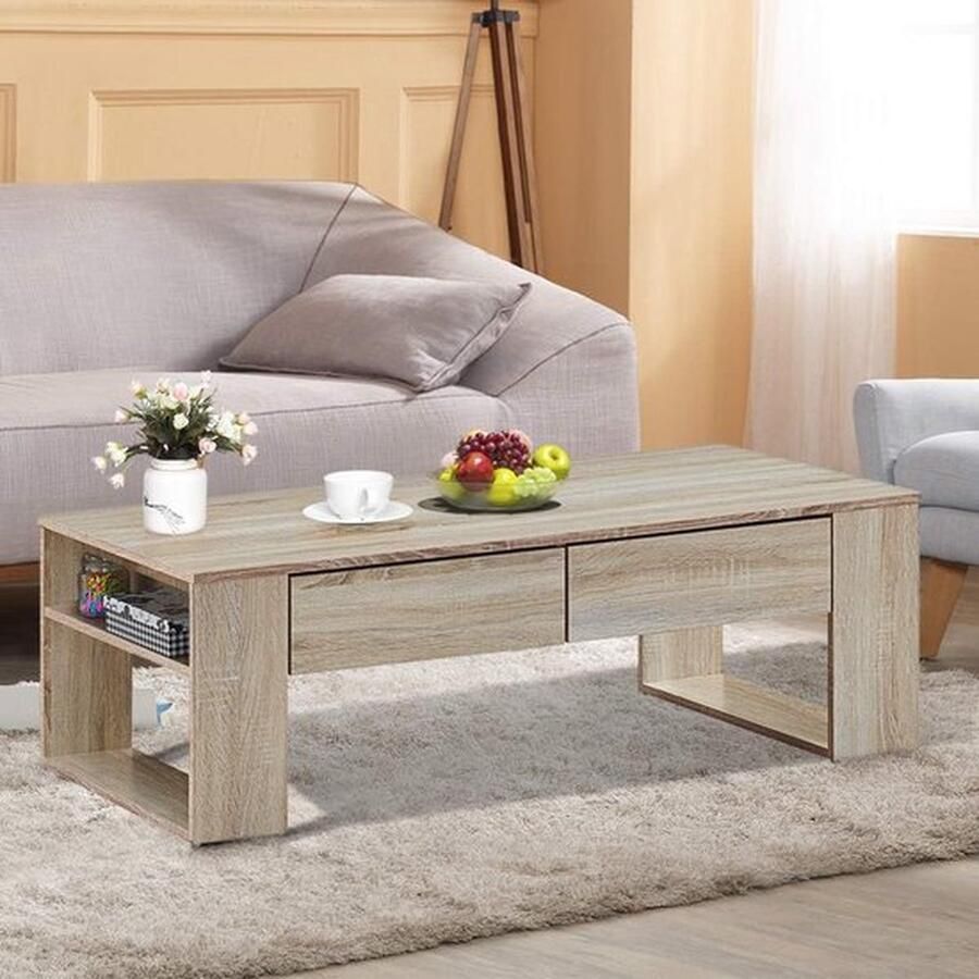 Mrs. Jones Salontafel met laden salontafel van hout bijzettafel voor woonkamer balkon hal koffietafel bruin