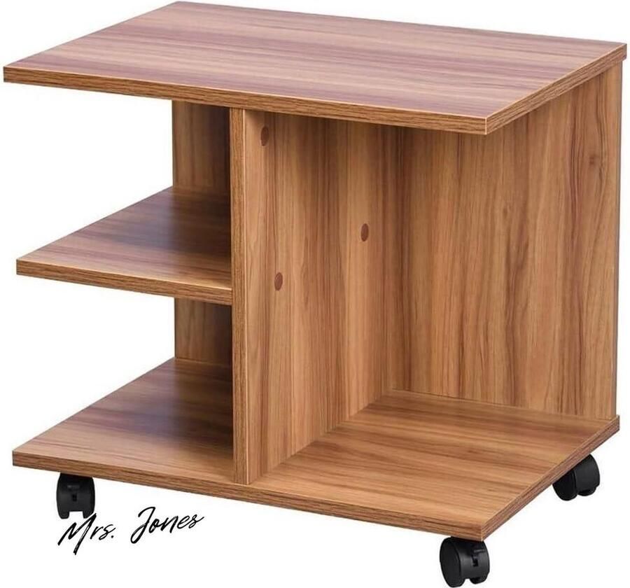 Mrs. Jones Salontafel multifunctioneel bank tv-tafel tijdschriften nachtkastje met wielen van melaminehout walnoot