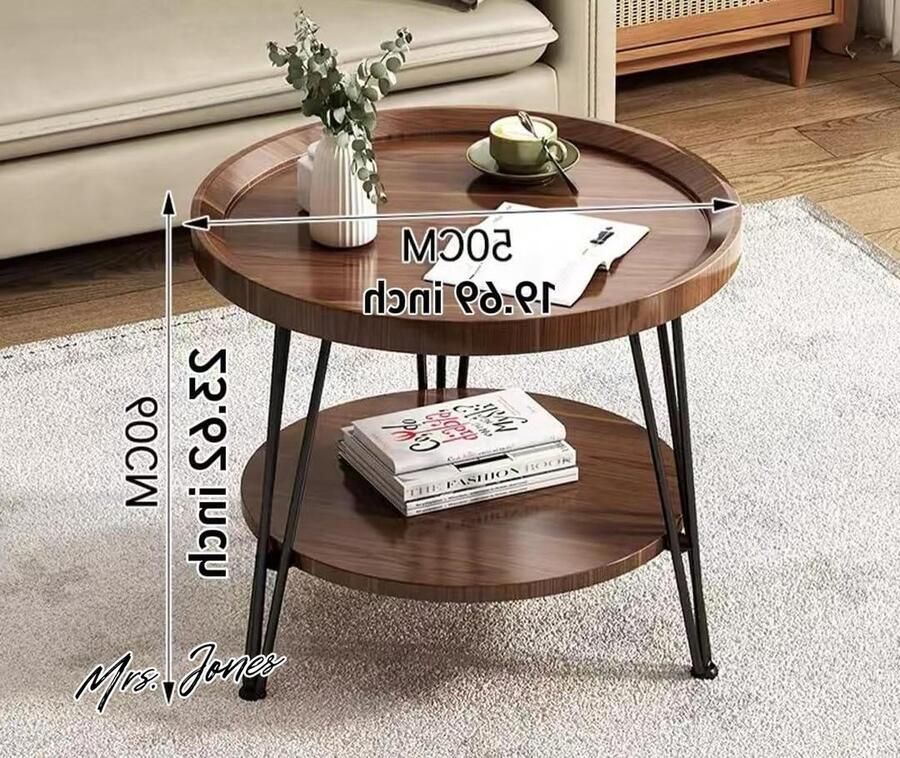 Mrs. Jones Premium Collection Ronde Salontafel 2 Etages Hout Grote Tafel 50x60 cm Klein Tafelblad 40 cm Ø
