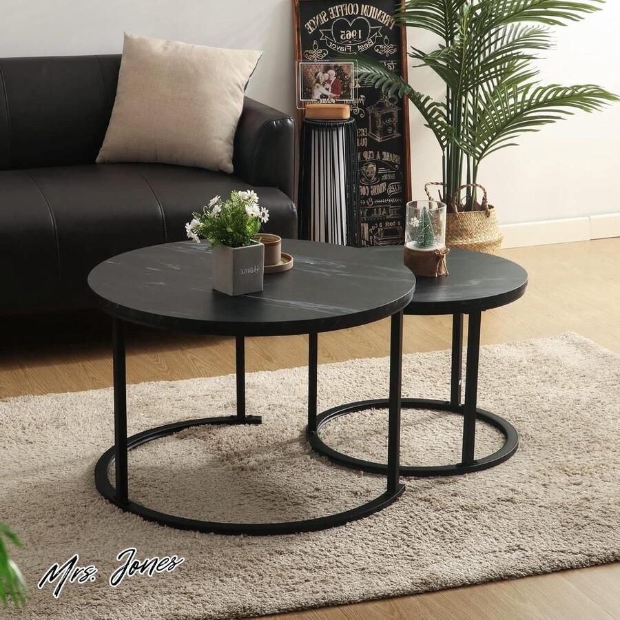 Mrs. Jones Salontafel set van 2 houten woonkamertafel met metalen frame zwart