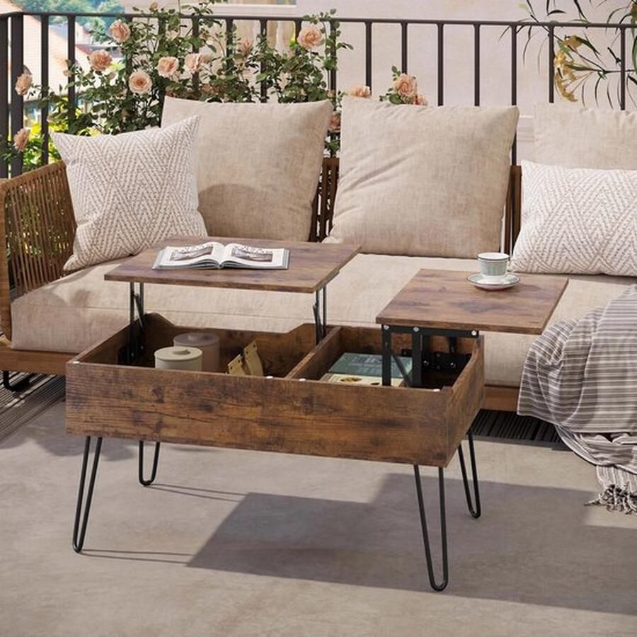 Mrs. Jones Salontafel Uitklapbaar Salontafel met Opbergruimte Vintage bruin 115x60x75 2 Opklapbare Tafelbladen 2 Opbergruimtes - Foto 2