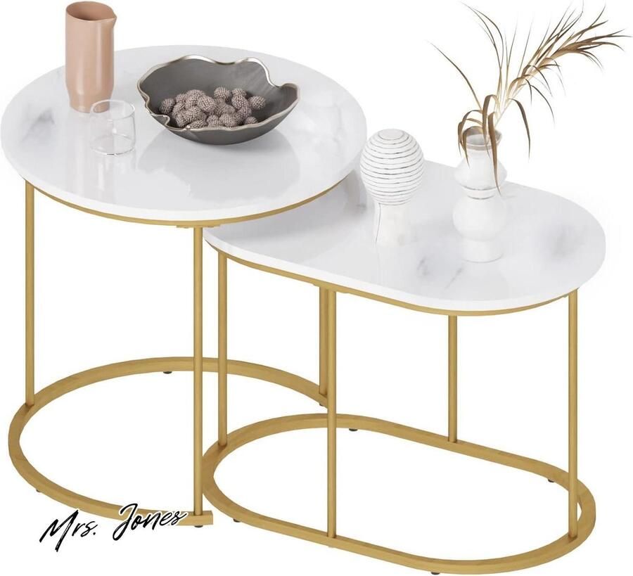 Mrs. Jones Salontafels set van 2 bijzettafel woonkamertafel eenvoudige montage met metalen frame