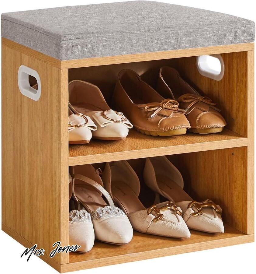 Mrs. Jones Schoenbank met kussen verstelbare schoenenkast voor ingang hal kast 42 H x 39 L x 28 W natuur HBD028N