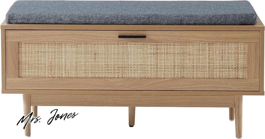 Mrs. Jones Schoenenbank Amana rotan rieten 100 cm met opbergruimte natuurlijke uitstraling