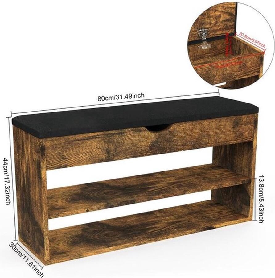 Mrs. Jones Schoenenbank Modern Design Comfortabel Zitkussen Efficiënte Opbergruimte Zwart