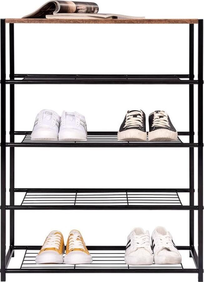 Mrs. Jones Schoenenrek 4 laags Opbergrek Metaal Industrieel 63x30x87cm Bruin Zwart Vintage