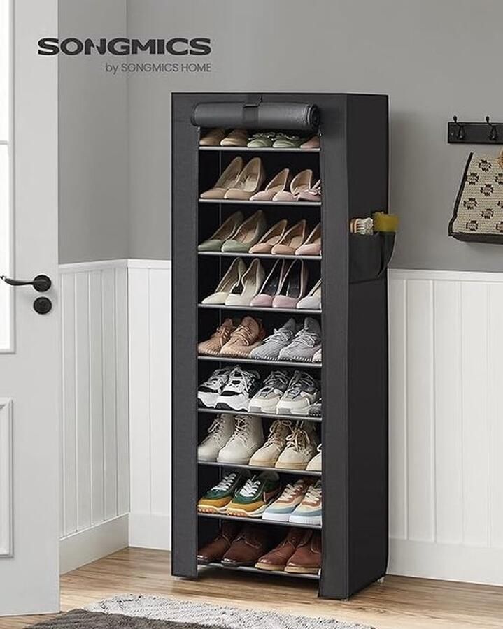 Mrs. Jones Schoenenrek met 10 niveaus schoenenkast schoenenrek 160 x 58 x 28 cm voor ca. 27 paar schoenen Groot zwart RXJ10H