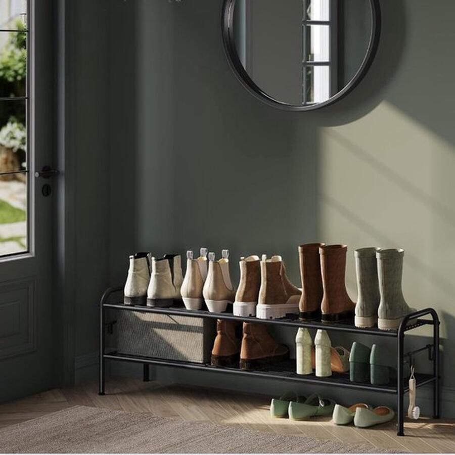 Mrs. Jones Schoenenrek Opbergen van Schoenen Opbergsysteem Schoenenkast 2 Verdiepingen Verstelbaar Zwart