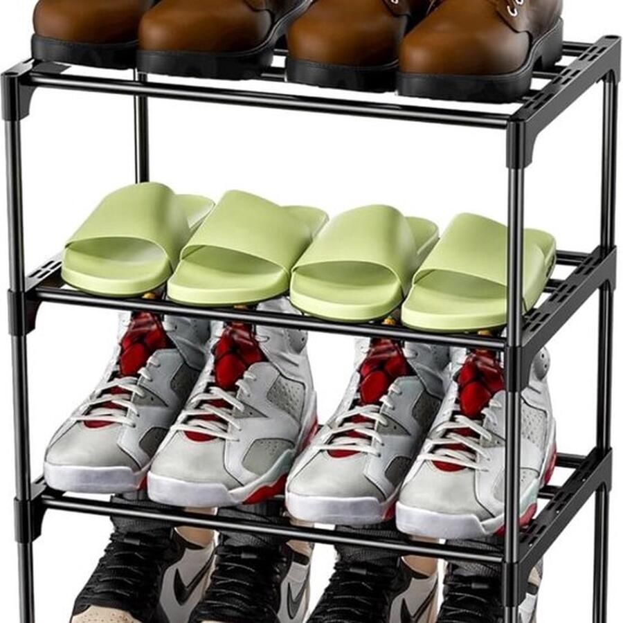 Mrs. Jones Schoenenrek Opbergen van Schoenen Opbergsysteem Schoenenkast 4 Verdiepingen Metaal Zwart