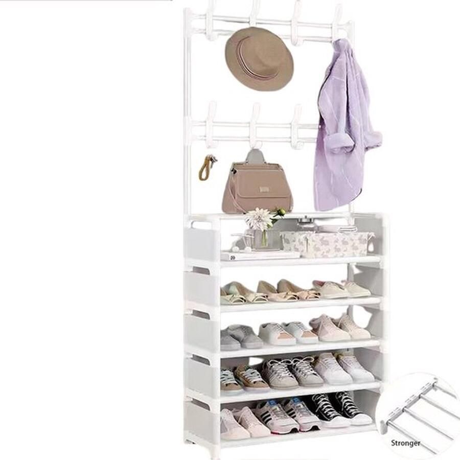 Mrs. Jones Schoenenrek Wit 5 Trays Schoenenkast Opbergplanken Schoenenrek Metaal Schoenenrek Met Kapstok