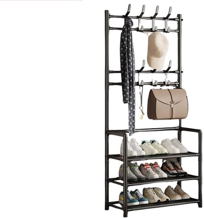 Mrs. Jones Schoenenrek Zwart 4 Trays Schoenenkast Opbergplanken Schoenenrek Metaal Schoenenrek Met Kapstok