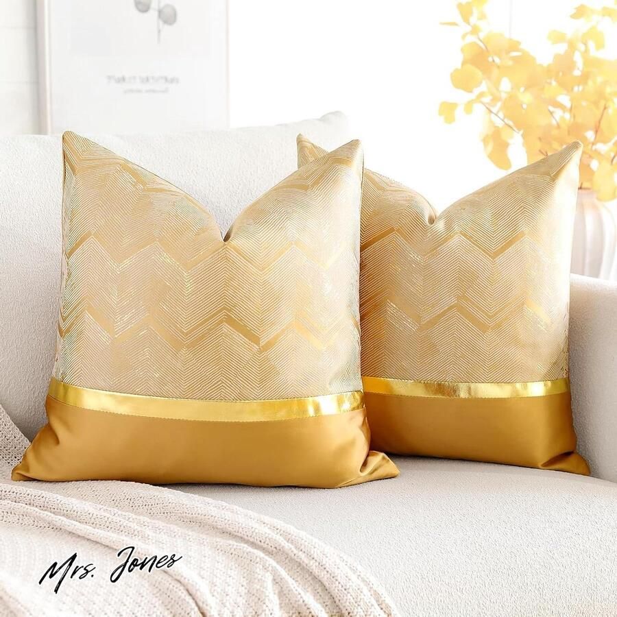 Mrs. Jones Set van 2 kussenslopen voor bedbank auto decoratie moderne minimalistische lederen naden golvende strepen vierkante kussensloop sierkussenslopen 40 x 40 cm (goud)