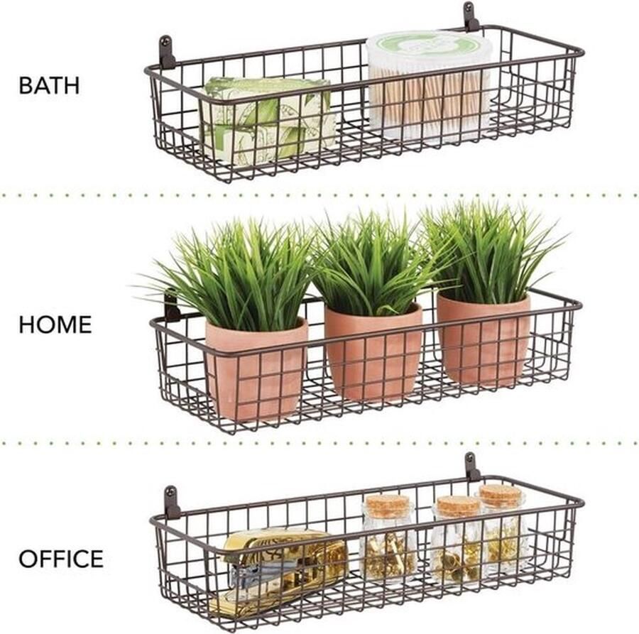 Mrs. Jones Set van 2 metalen wandplanken kleine opbergmand voor hal slaapkamer en andere ruimtes organizer voor brieven portemonnees zonnebrillen of badkameraccessoires bronskleurig