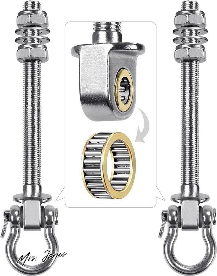 Mrs. Jones Set van 2 plafondhaken zware belasting schommelhaken schommel 304 roestvrij staal houten balken plafondhouder met lagers voor hangstoelen veranda terras speelplaats schommelhangers met hoge belasting