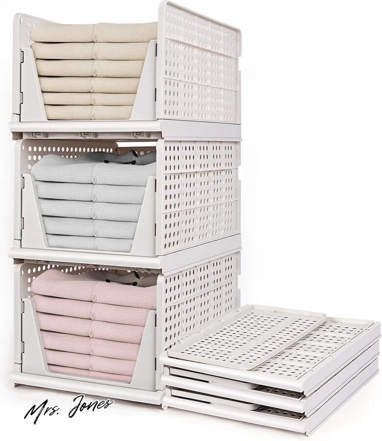 Mrs. Jones Set van 3 hoge opvouwbare kledingkasten opbergdozen plastic opbergkisten kastcontainer lade opvouwbare stapelbare opbergdozen voor kleding slaapkamer keuken badkamer