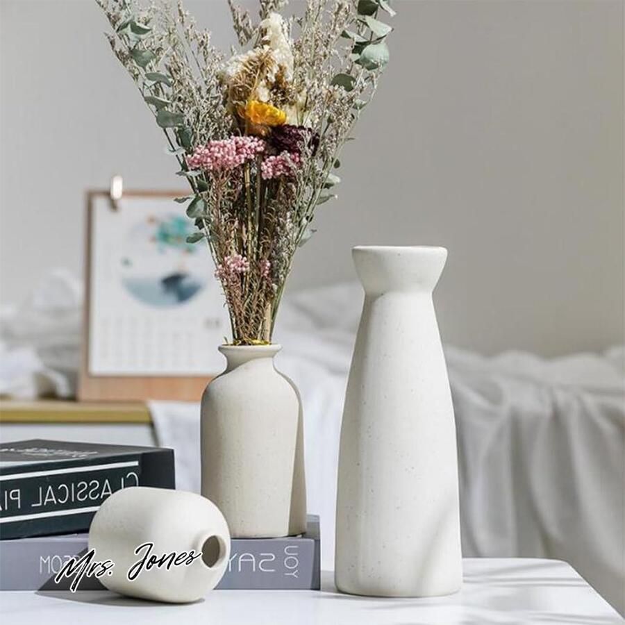 Mrs. Jones Set Van 3 Keramische Vaas Witte Keramische Vazen Woondecoratie Bloemen Voor Pampas Bloemenvazen Home Decor Tafel Centerpieces Klassieke Decoratieve Gras