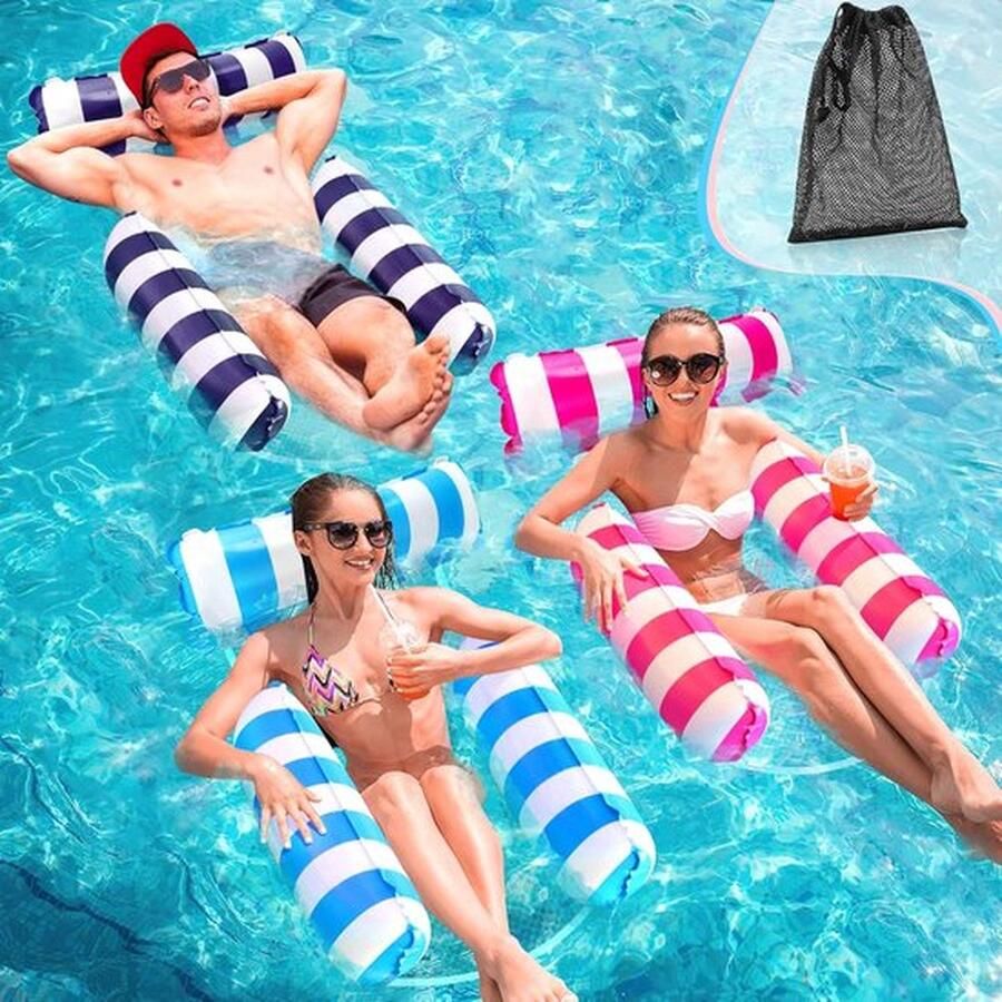 Mrs. Jones Set van 3 Opblaasbare Luchtbedden Luchtbed Waterhangmatten Zwembad Speelgoed 4-in-1 Opblaasbaar Waterspeelgoed Zwembadaccessoires Multifunctionele Waterhangmat als Stoel Matras en Zitting Zwemmatras 109 5 x 108 cm