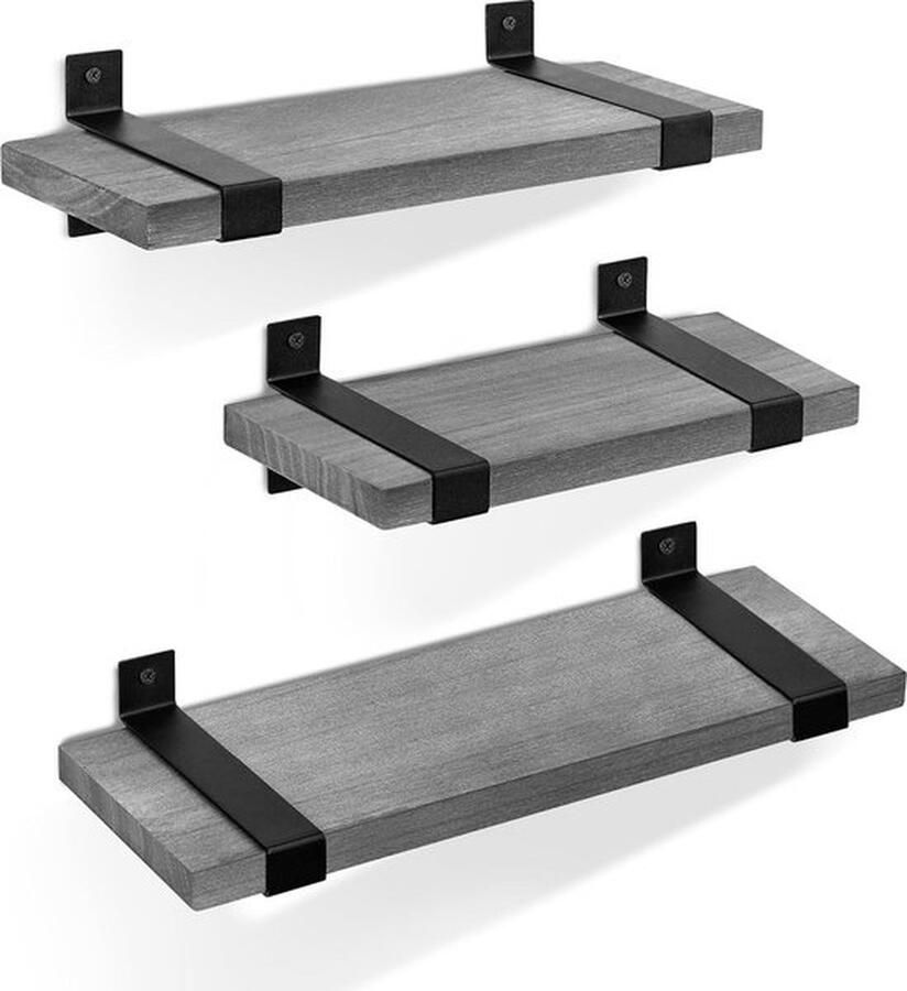 Mrs. Jones Set van 3 zwevende planken wandmontage rustieke houten wandplanken voor slaapkamer woonkamer badkamer keuken kantoor (grijs)