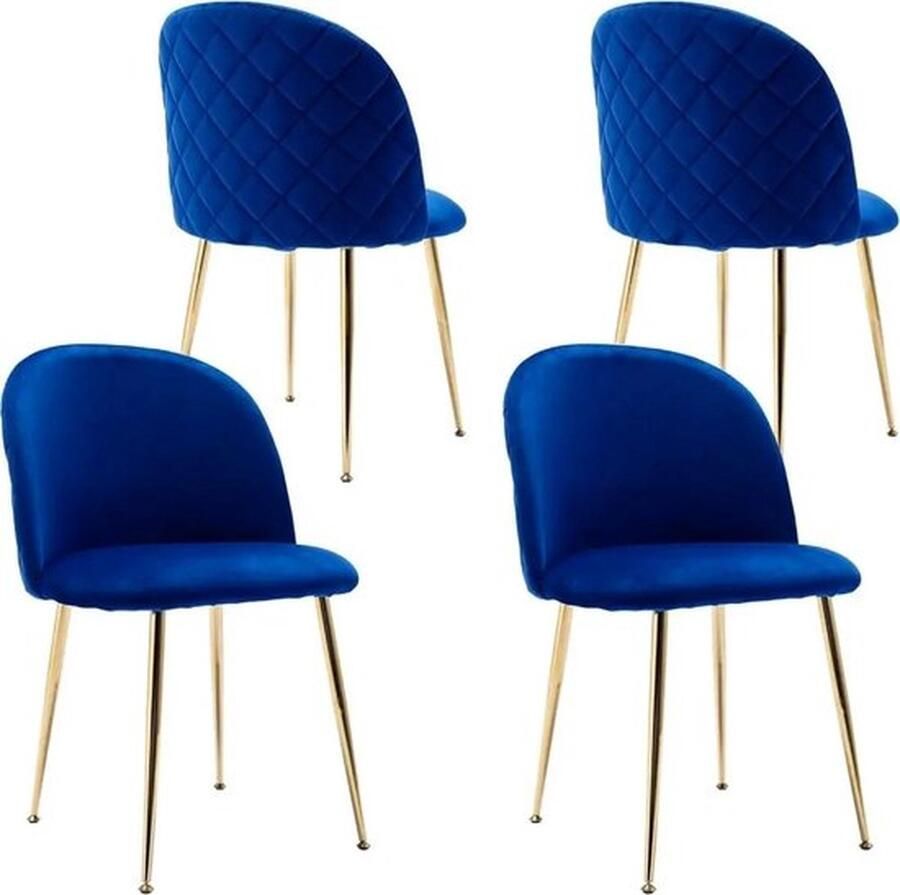 Mrs. Jones Set van 4 Eetkamer stoelen Blauwfluwelen Stoelen Woonkamer stoelen Gestoffeerde Stoelen Met Rugleuning Fauteuil Gouden Poten