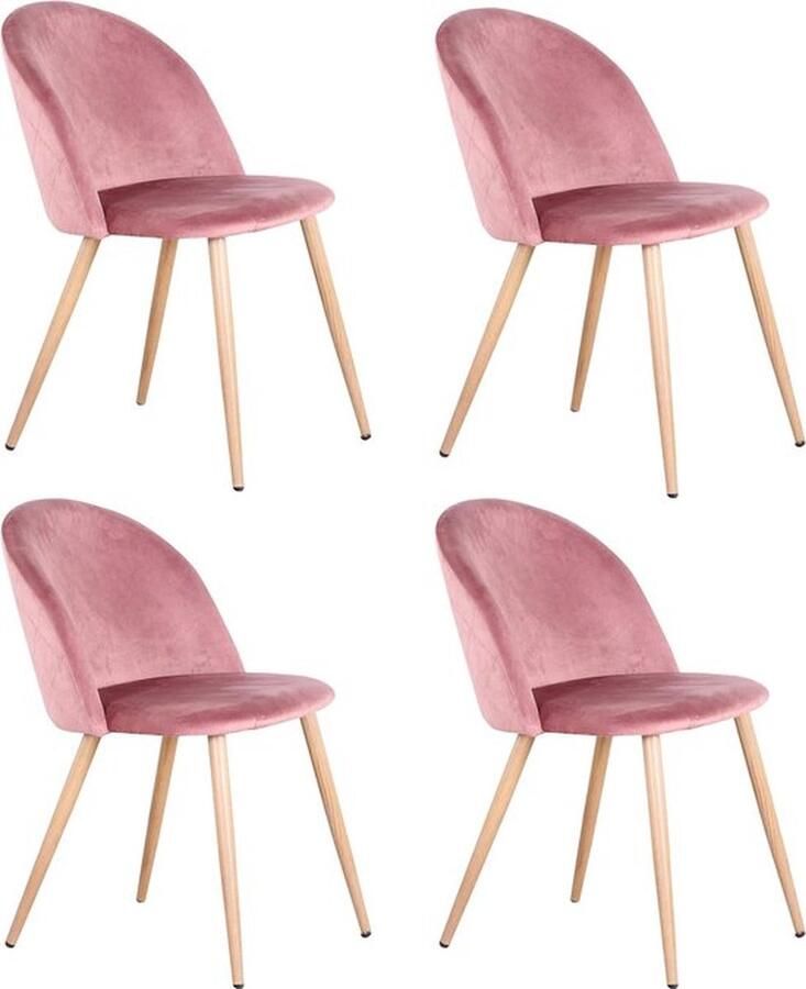 Mrs.Jones Mrs. Jones Stoelen Eetkamerstoelen Set Van 4 Roze Fluweel Eetkamer Modern 80x43x48 Cm