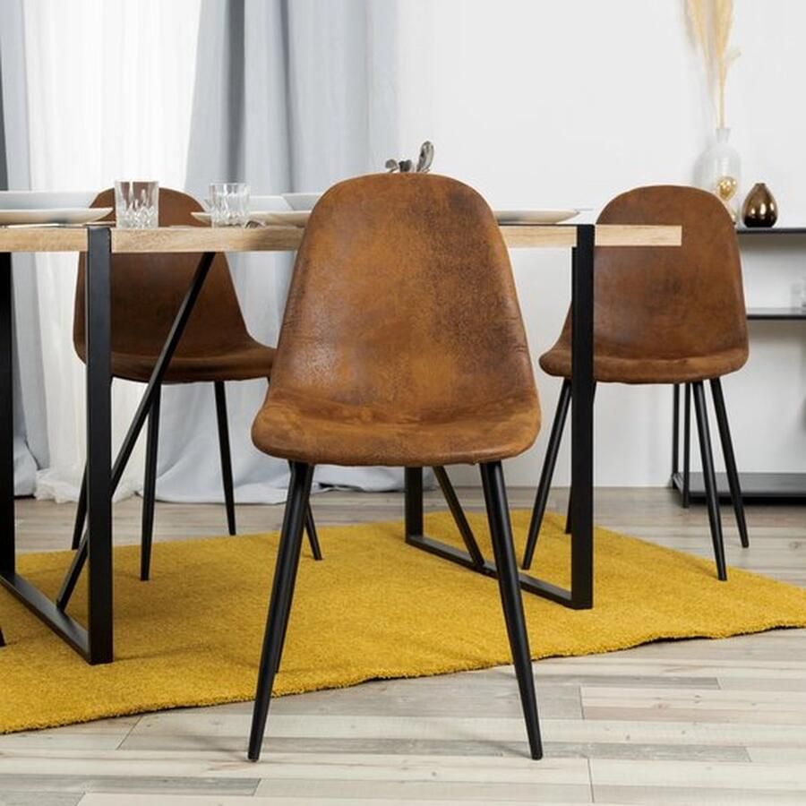 Mrs. Jones Set van 4 eetkamerstoelen Scandinavische Vintage Woonkamer stoelen Bruin Woonkamer meubels Luxe Stoelen