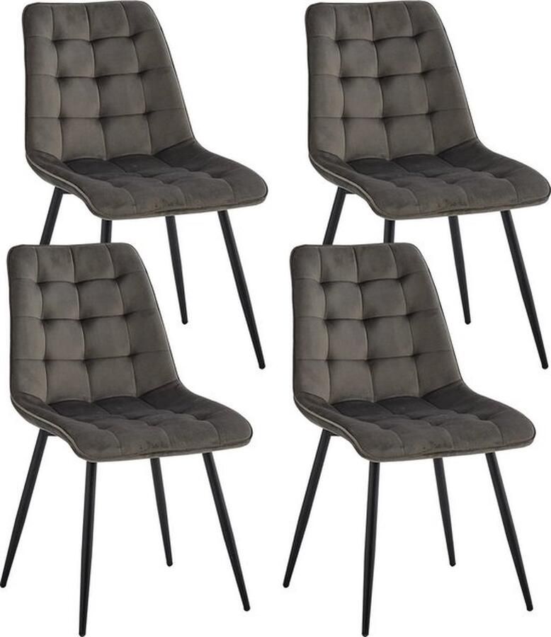 Mrs. Jones set van 4 eetkamerstoelen Velvet stoelen Minimalistische Eetkamerstoel Industrieel Zwarte poten Stijlvol Donker Grijs