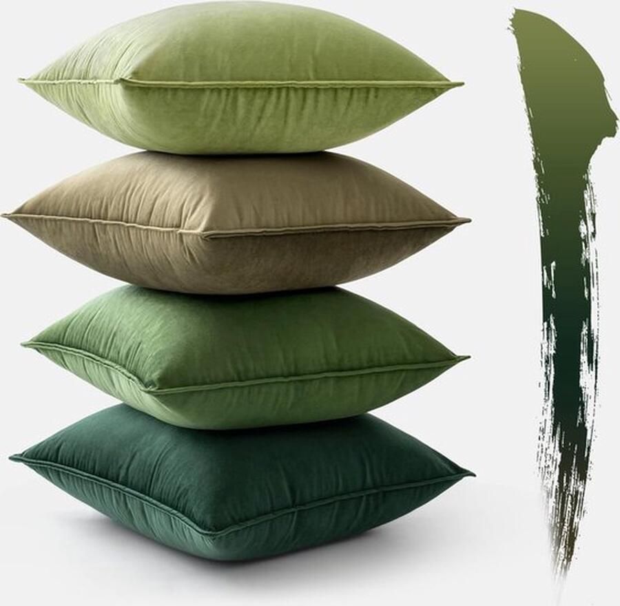 Mrs. Jones Set van 4 fluwelen kussenhoezen 40 x 40 cm Groen kussen decoratieve kussenhoezen bankkussens sierkussens omwikkelde rand voor bank woonkamer slaapkamer