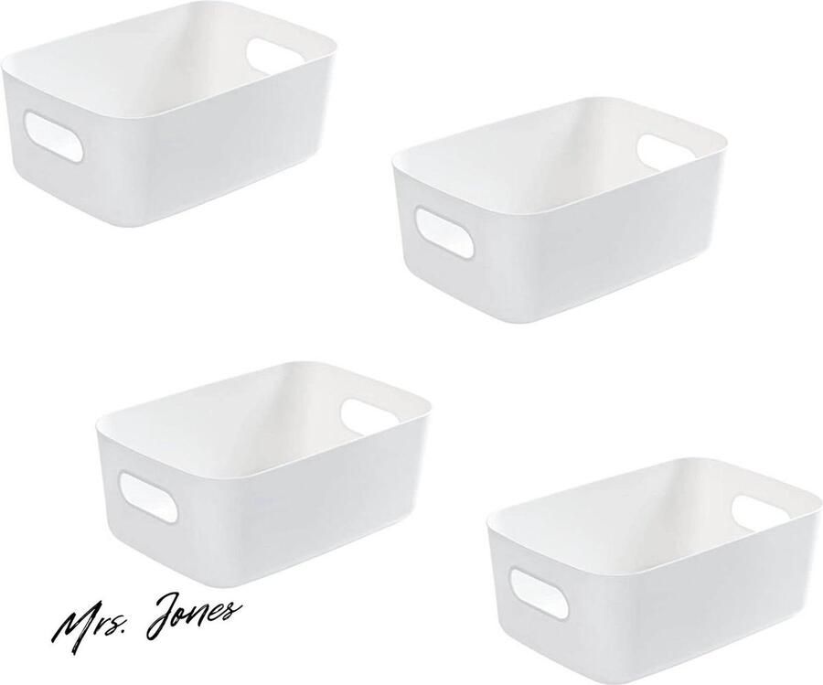 Mrs. Jones Set van 4 opbergmanden wit kunststof opslag kast keuken lade badkamer handvat stapelbaar slaapkamer kantoor 19 x 135 x 75 cm