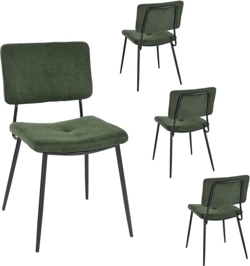 Mrs. Jones Set van 4 Stijlvolle Eetkamerstoelen Groene Retro Keukenstoelen met Rugleuning Gestoffeerd en Ergonomisch Ontwerp 54 x 45 x 82 cm