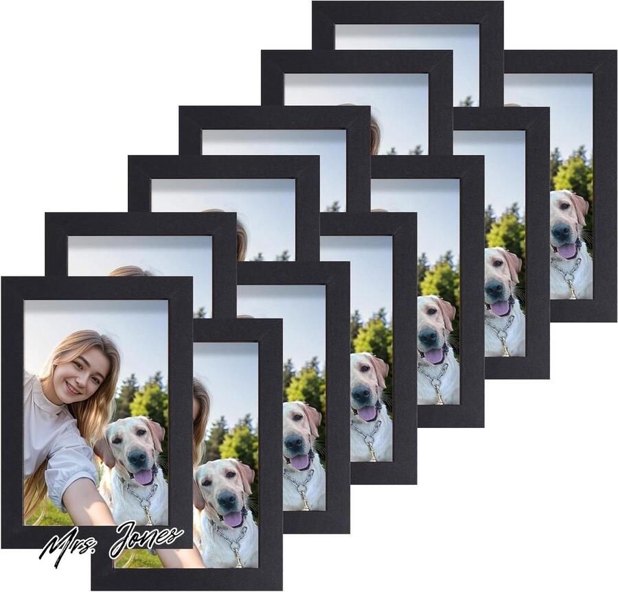 Mrs. Jones Set van 6 12 fotolijsten houdt 15 x 10 cm foto-wandmontage staand op tafel gestructureerd vintage wit 15x10 cm formaat zwart en wit