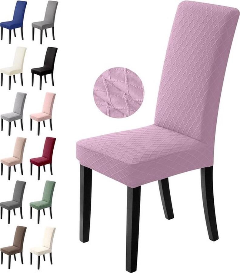 Mrs. Jones Set van 6 Stretch Stoelhoezen Universele Eetkamerstoelen Overtrekken Elastisch Wasbaar en Afneembaar Ideaal voor Hotel Banket Kantoor en Feestdecoratie Paars Maat L