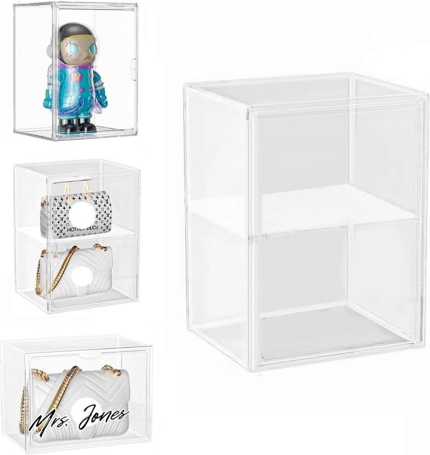 Mrs. Jones Showbox vitrine acryl vitrine glazen vitrine plexiglas vitrine met deur voor actiefiguren speelgoed minifiguren verzamelfiguren zelfmontage met 2 lagen (40 × 30 × 25 cm)