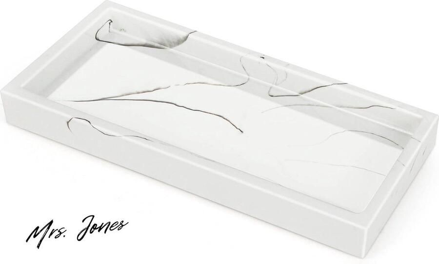 Mrs. Jones Sieraden Organizer Tray met Wit Marmerpatroon Resin Bak voor Douche Keuken & Dressoir Decoratieve Parfum Ring & Kaarsenhouder Organisator voor Sieraden Storage