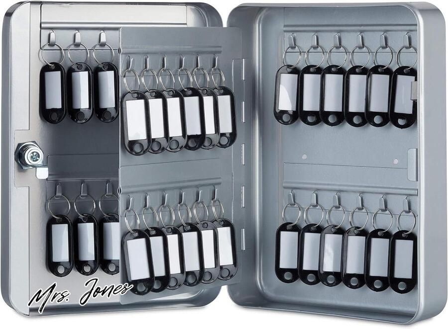 Mrs. Jones Sleutelkast Metaal Afsluitbaar 48 Haken Inclusief Sleutelhanger HBD 25x18x75 cm Grijs Ladekast Organizer Opslag Sieradenrek