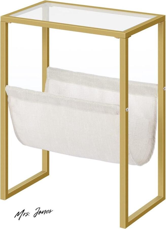 Mrs. Jones Smalle bijzettafel Slanke bijzettafel met tijdschriftenhouder Dun nachtkastje voor kleine ruimtes Woonkamer Kleine nachtkastjes Slaapkamer Gehard glazen bijzettafel Goud EGD66BZ01