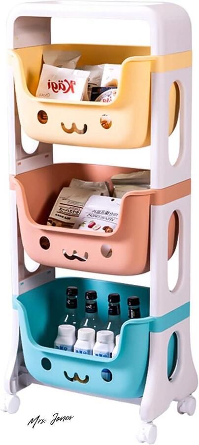 Mrs. Jones Speelgoedkast 4 opbergdozen wielen speelgoed organizer kamer kleuterschool speelkamer 39 x 25 x 95cm