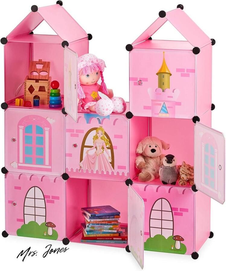 Mrs. Jones Speelgoedkast Kinderkamer Prinsessen Kasteel Deuren Kunststof HxBxD 128 x 110 x 37 cm Roze