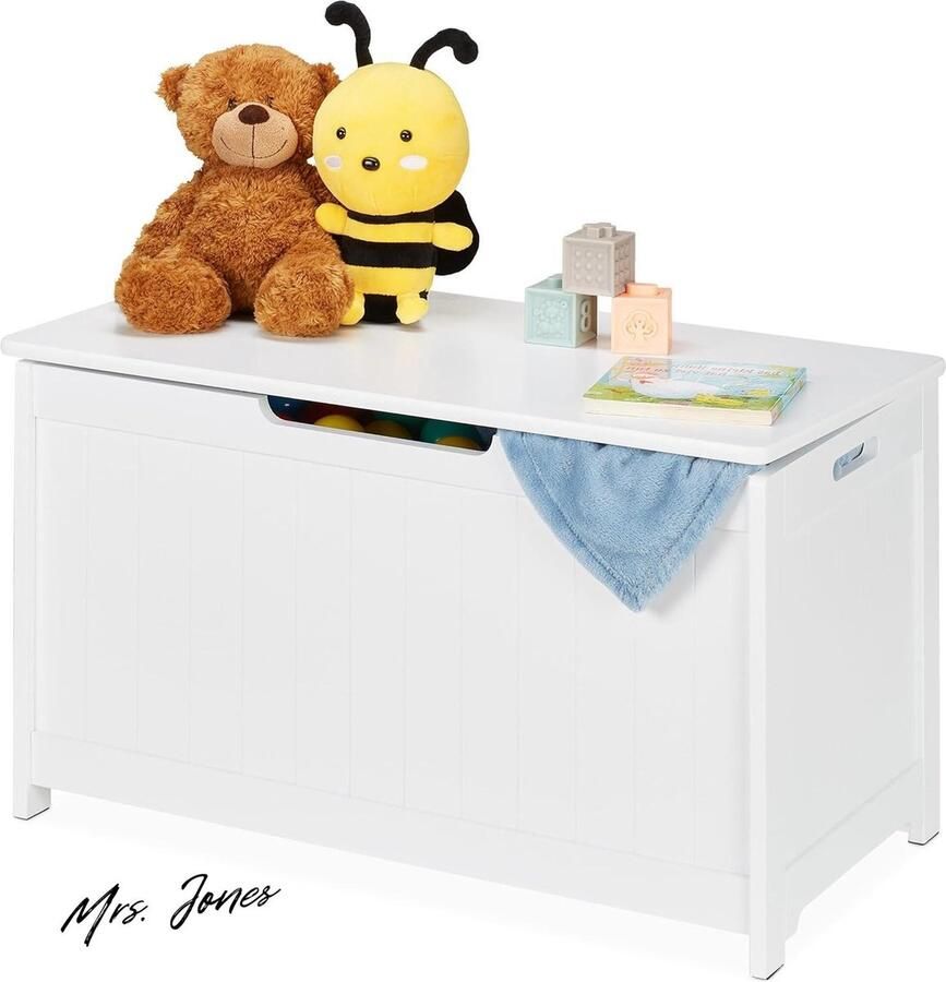 Mrs. Jones speelgoedkist grote speelgoed opbergkist kinderkamer woonkamer HBD 45 x 80 x 40 cm mdf speelgoedbox wit met deksel opvouwbaar ruime opbergmogelijkheden