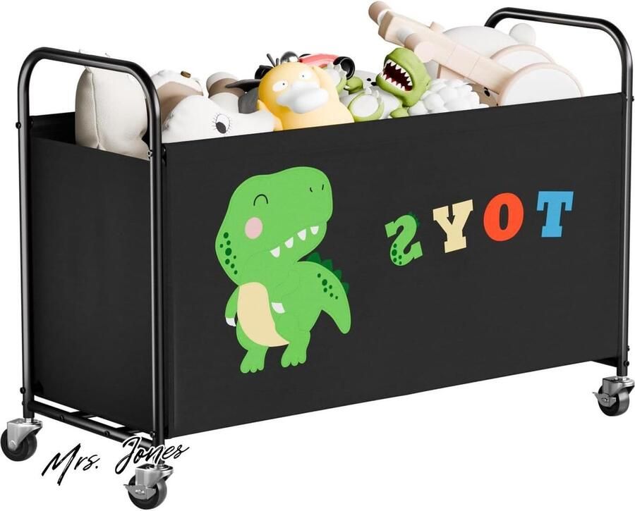 Mrs. Jones Speelgoedkist met wiel 135L extra grote speelgoed opslag organizer speelgoedorganizer stuk speelgoed bak voor kinderen kinderkamer organiseren pluche speelgoed Zwart