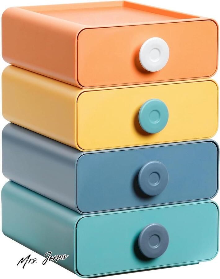 Mrs. Jones Stapelbare ladeboxen bureau-organizer opbergvakken cosmetica opbergdoos 20 x 21 x 8 cm 4 kleuren organiseren opbergen